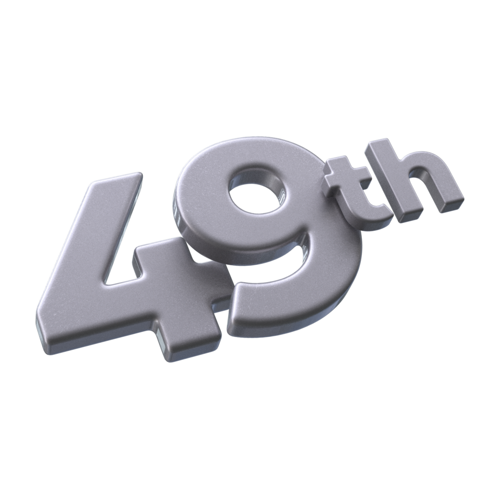 Number 49th 3D rendering with Silver color png