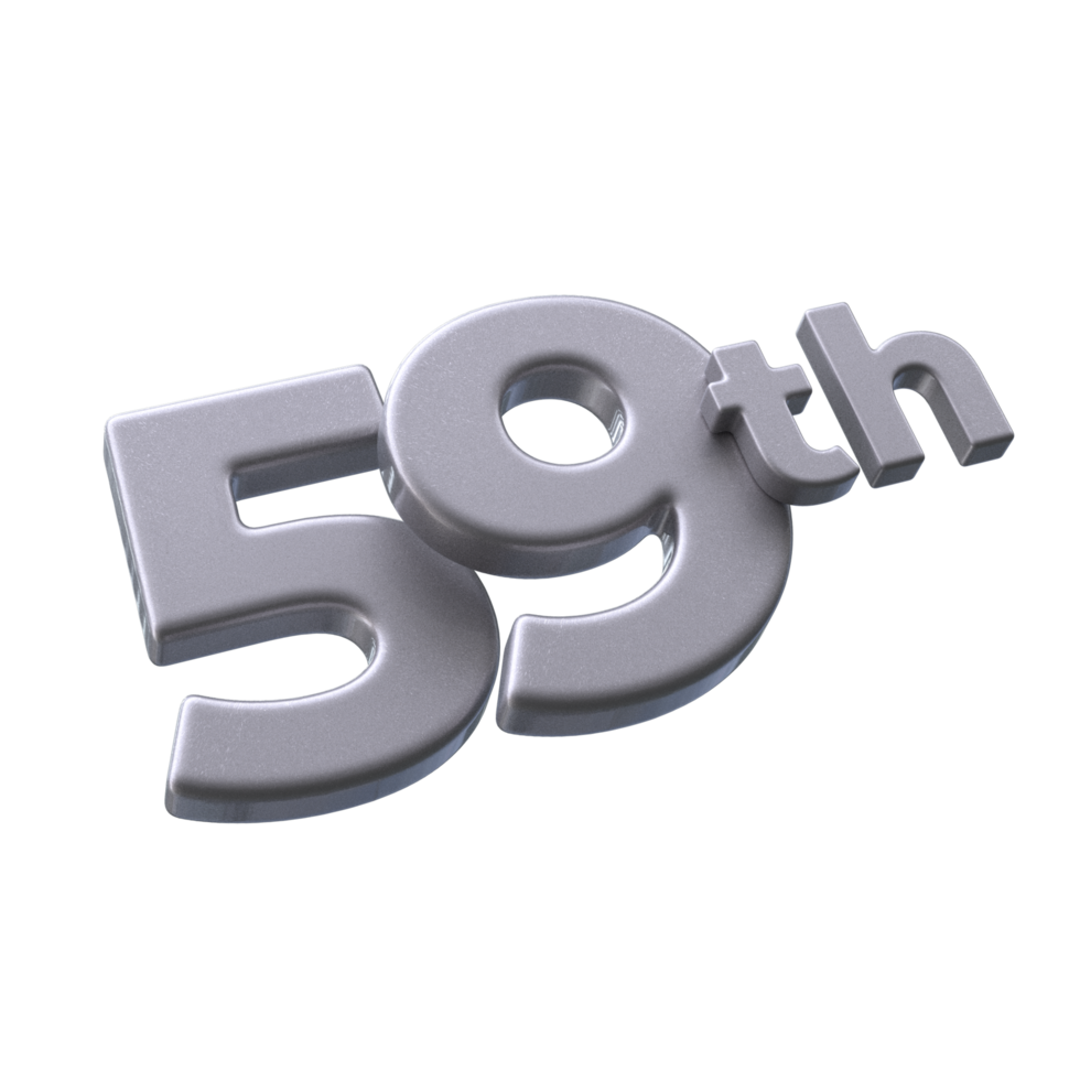 Number 59th 3D rendering with Silver color png