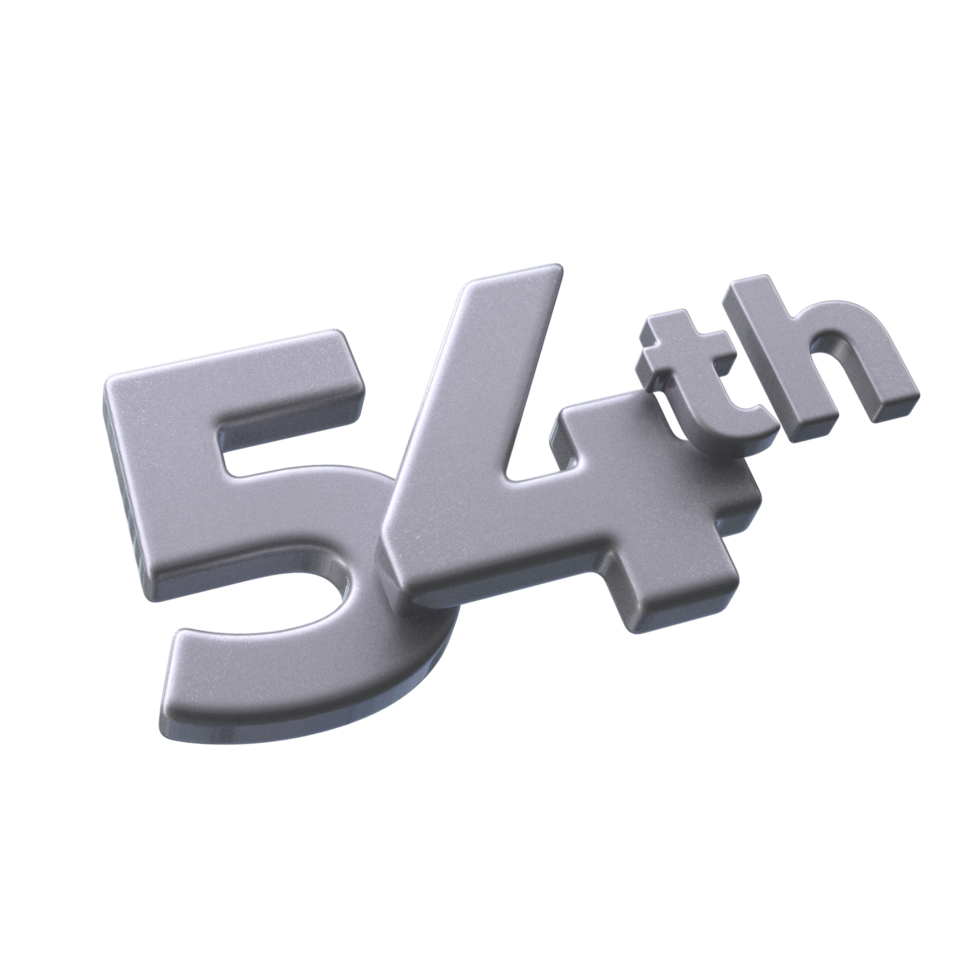 Number 54th 3D rendering with Silver color png