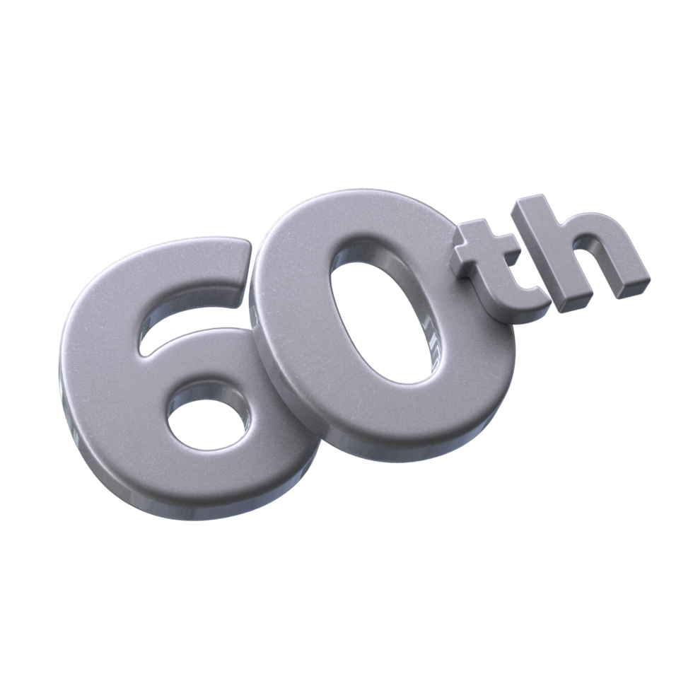 número 60 3d representación con plata color png