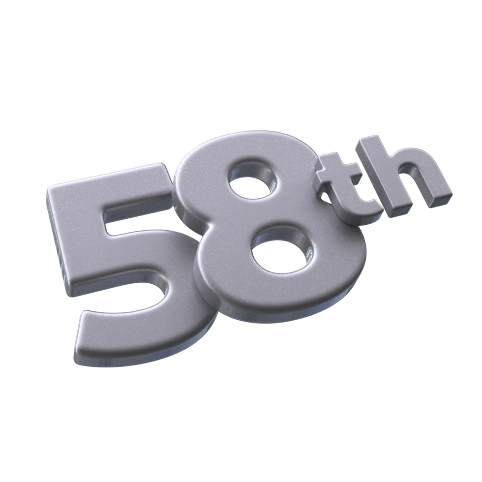 Number 58th 3D rendering with Silver color png