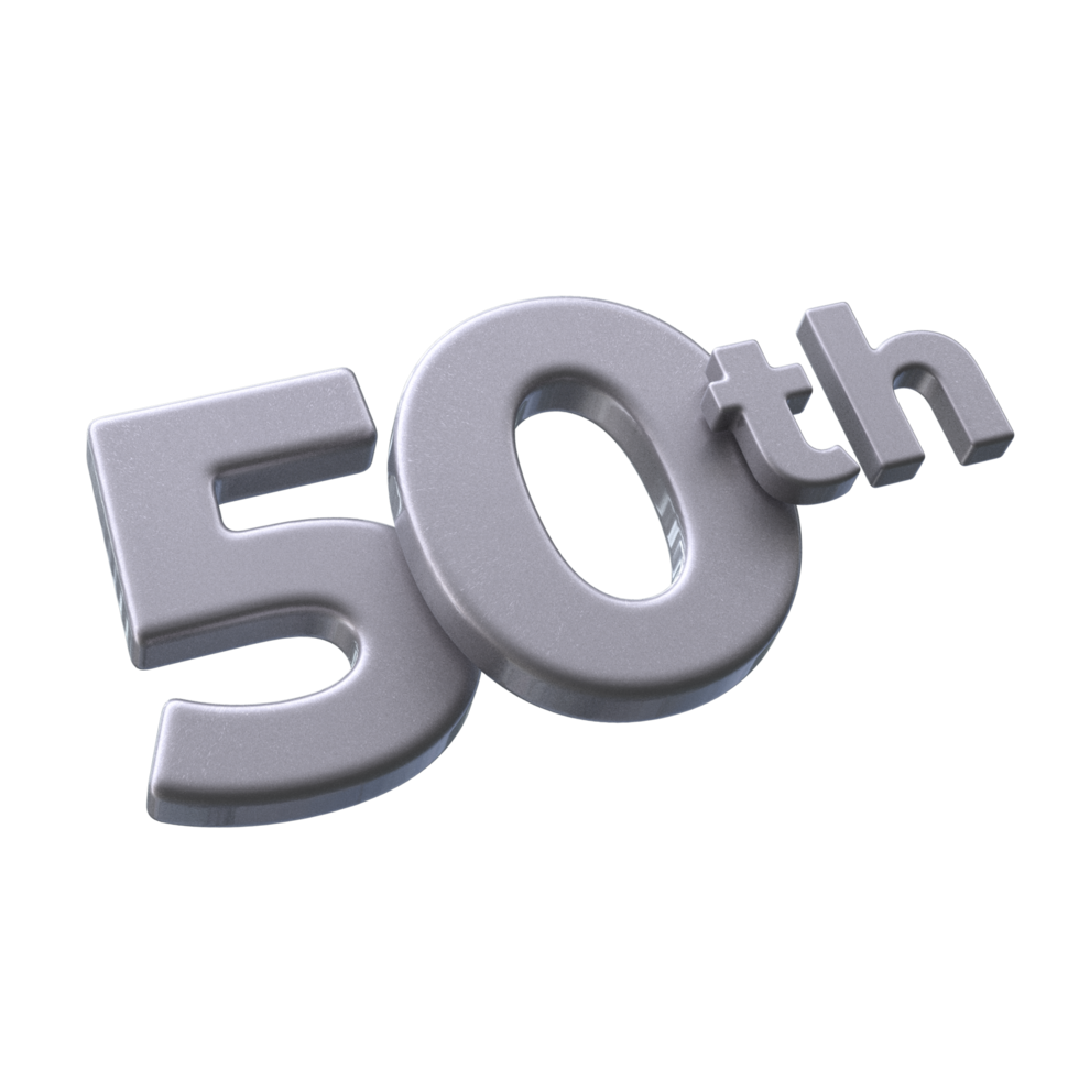 Number 50th 3D rendering with Silver color png