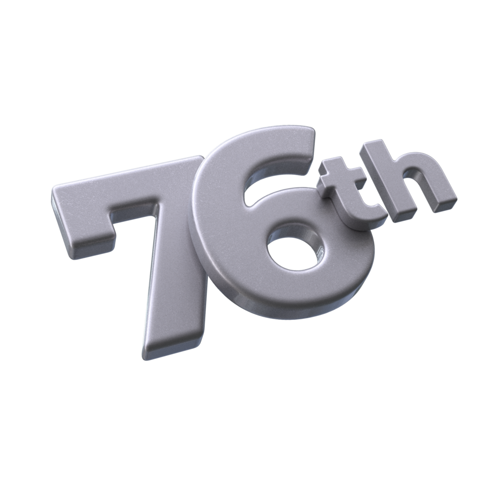 Number 76th 3D Render with Silver color png