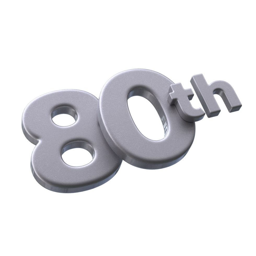Number 80th 3D Render with Silver color png