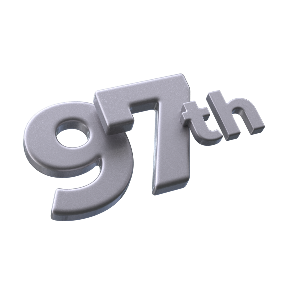 Number 97th 3D Render with Silver color png