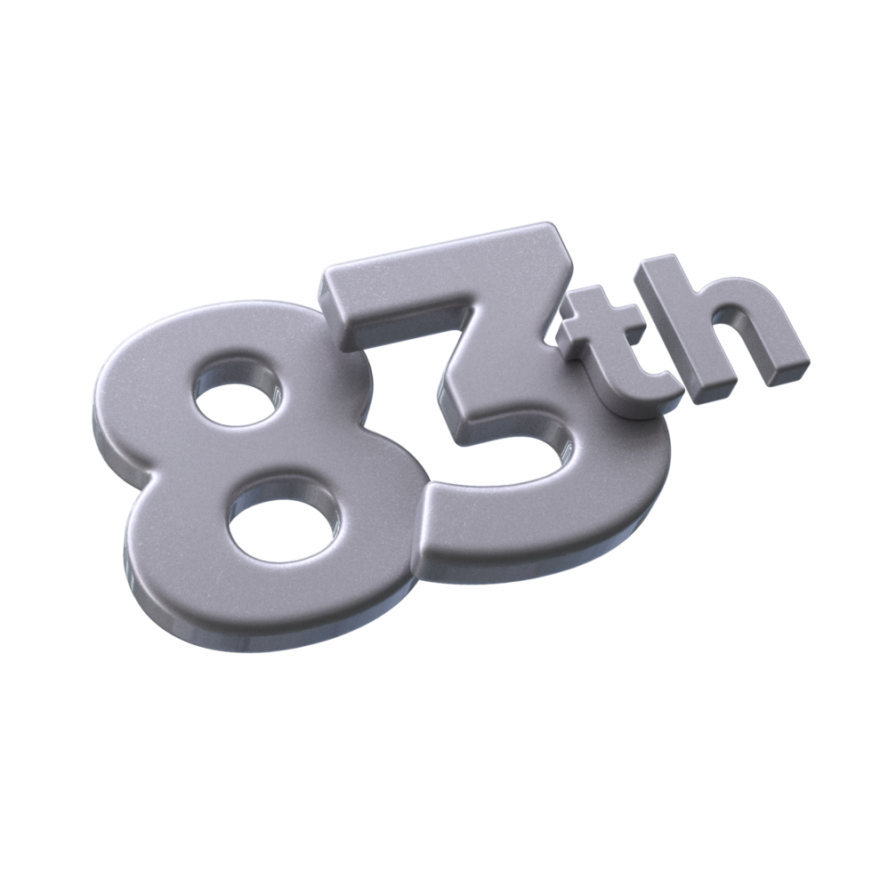 Number 83th 3D Render with Silver color png