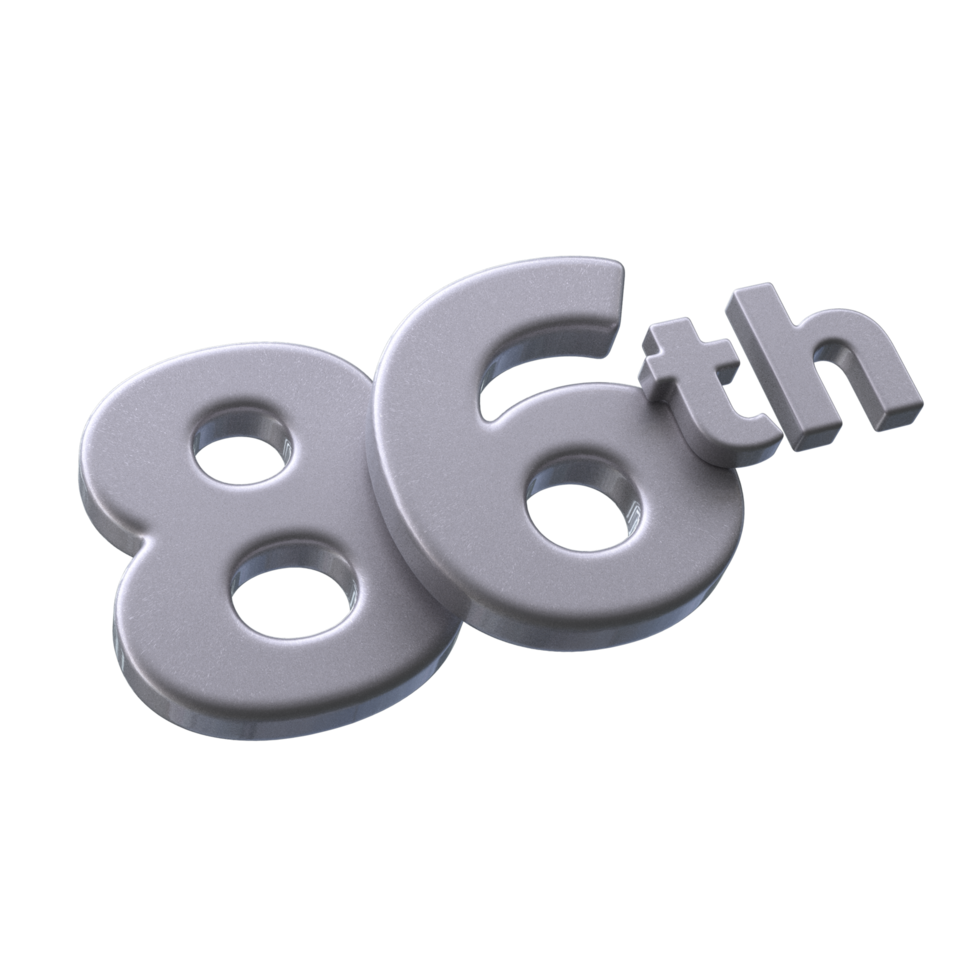 número 86º 3d render com prata cor png