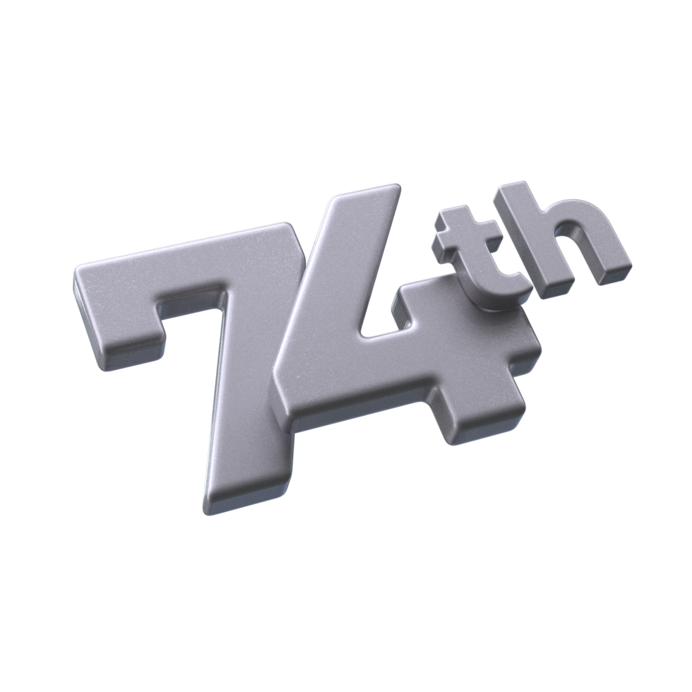 Number 74th 3D Render with Silver color png