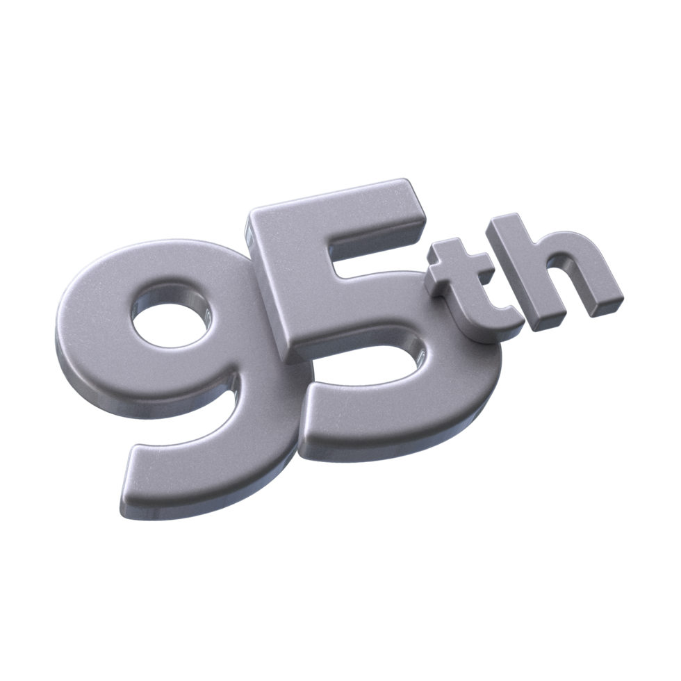 Number 95th 3D Render with Silver color png
