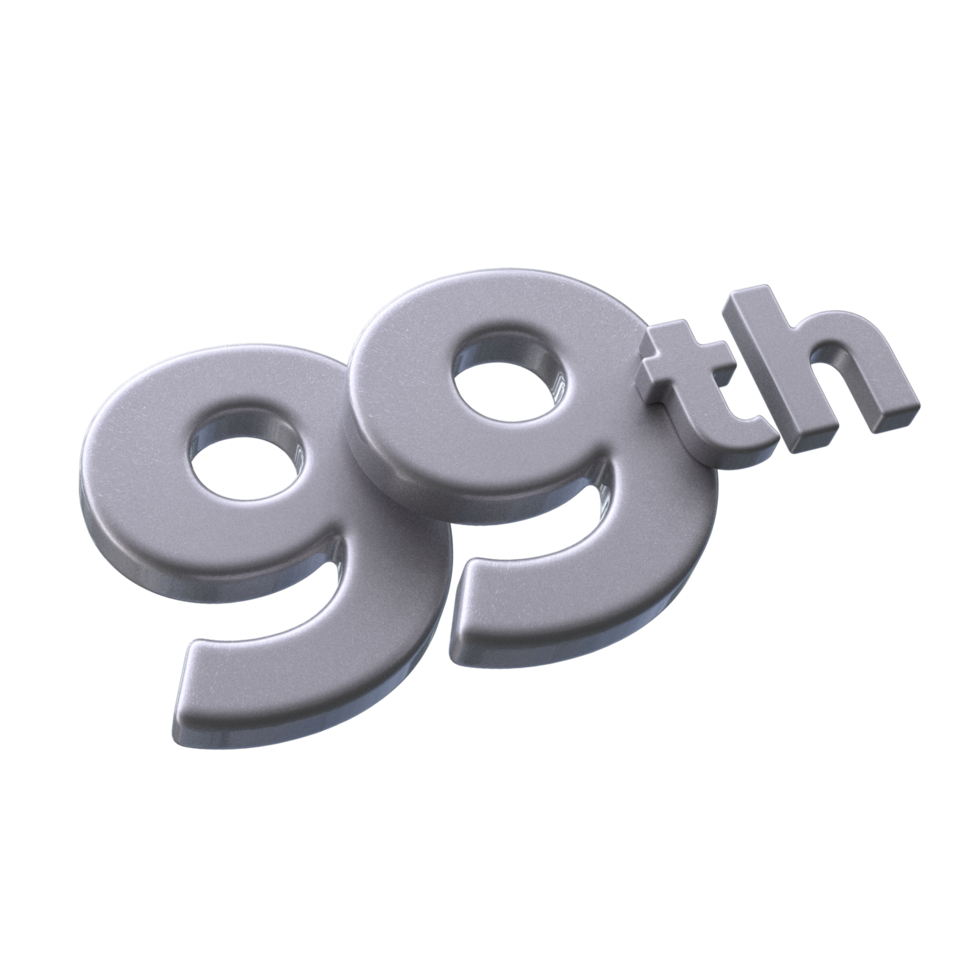 número 99º 3d render com prata cor png