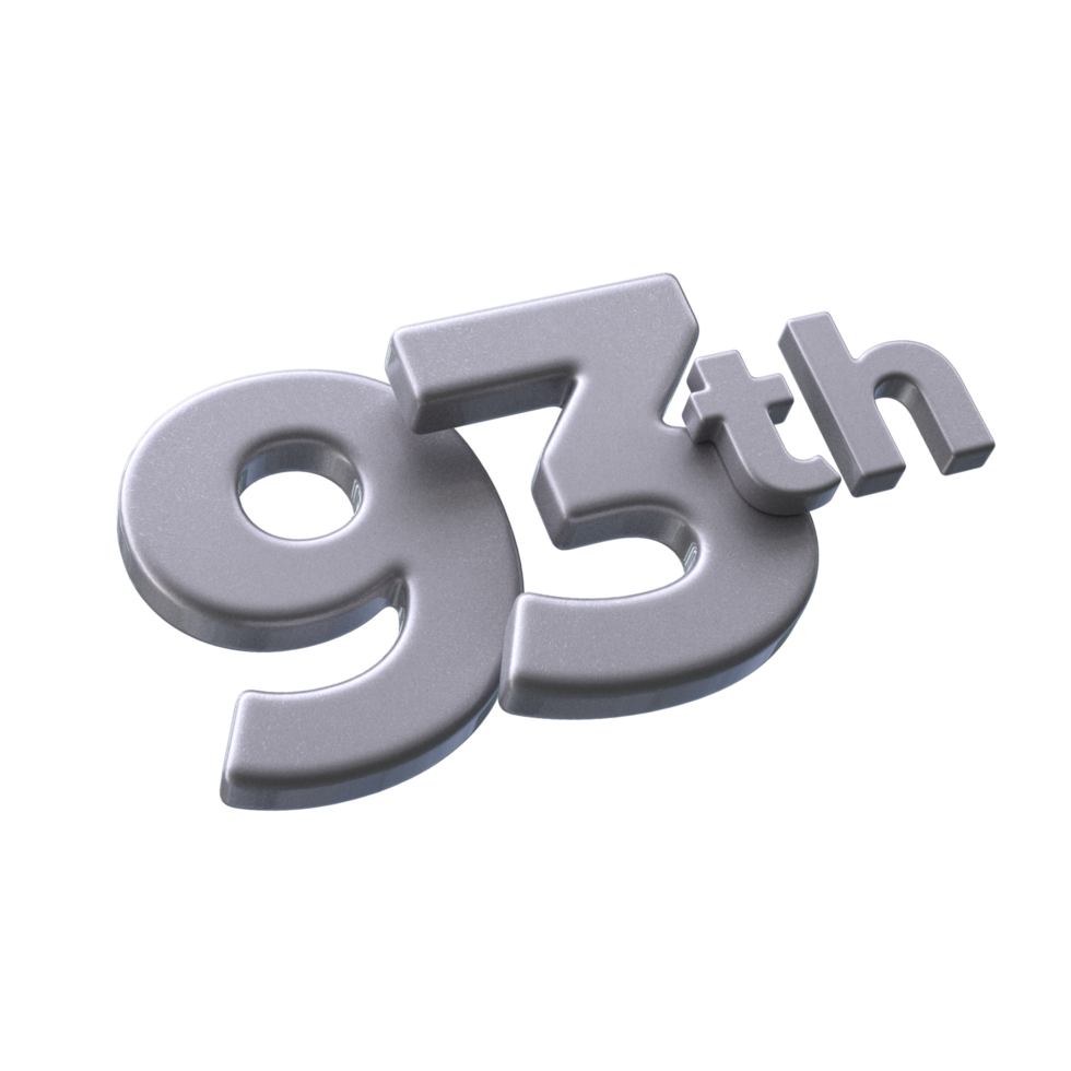 número 93º 3d render com prata cor png