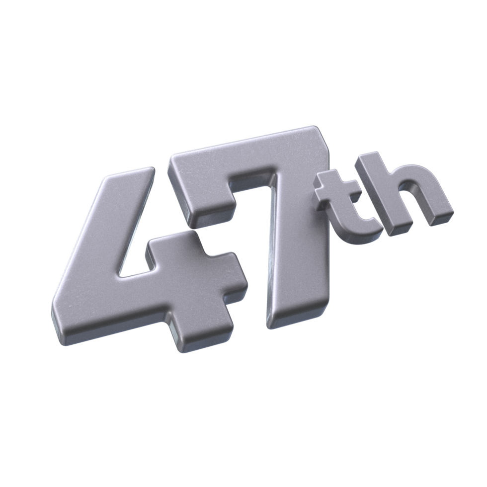 Number 47th 3D rendering with Silver color png