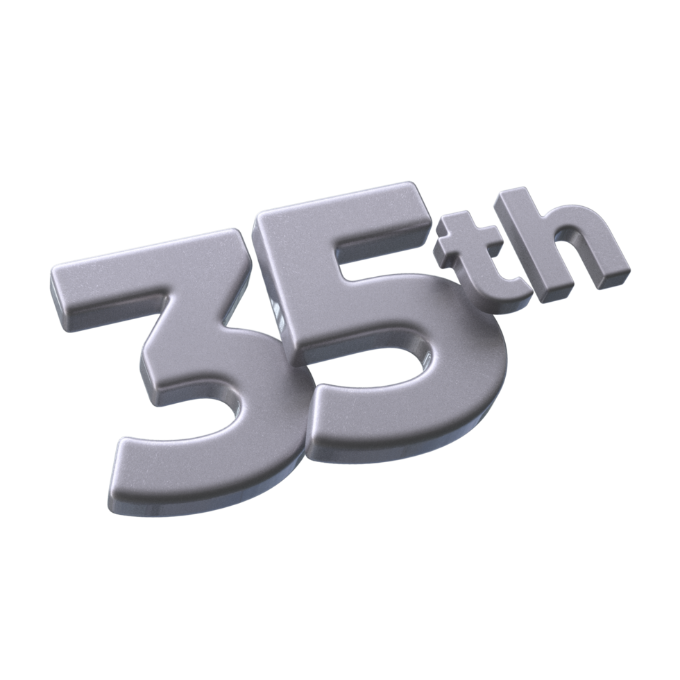 Number 35th 3D rendering with Silver color png
