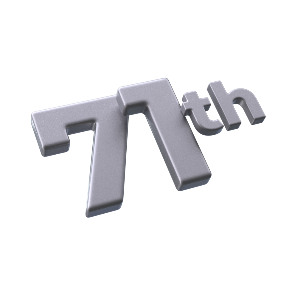 Number 71th 3D Render with Silver color png