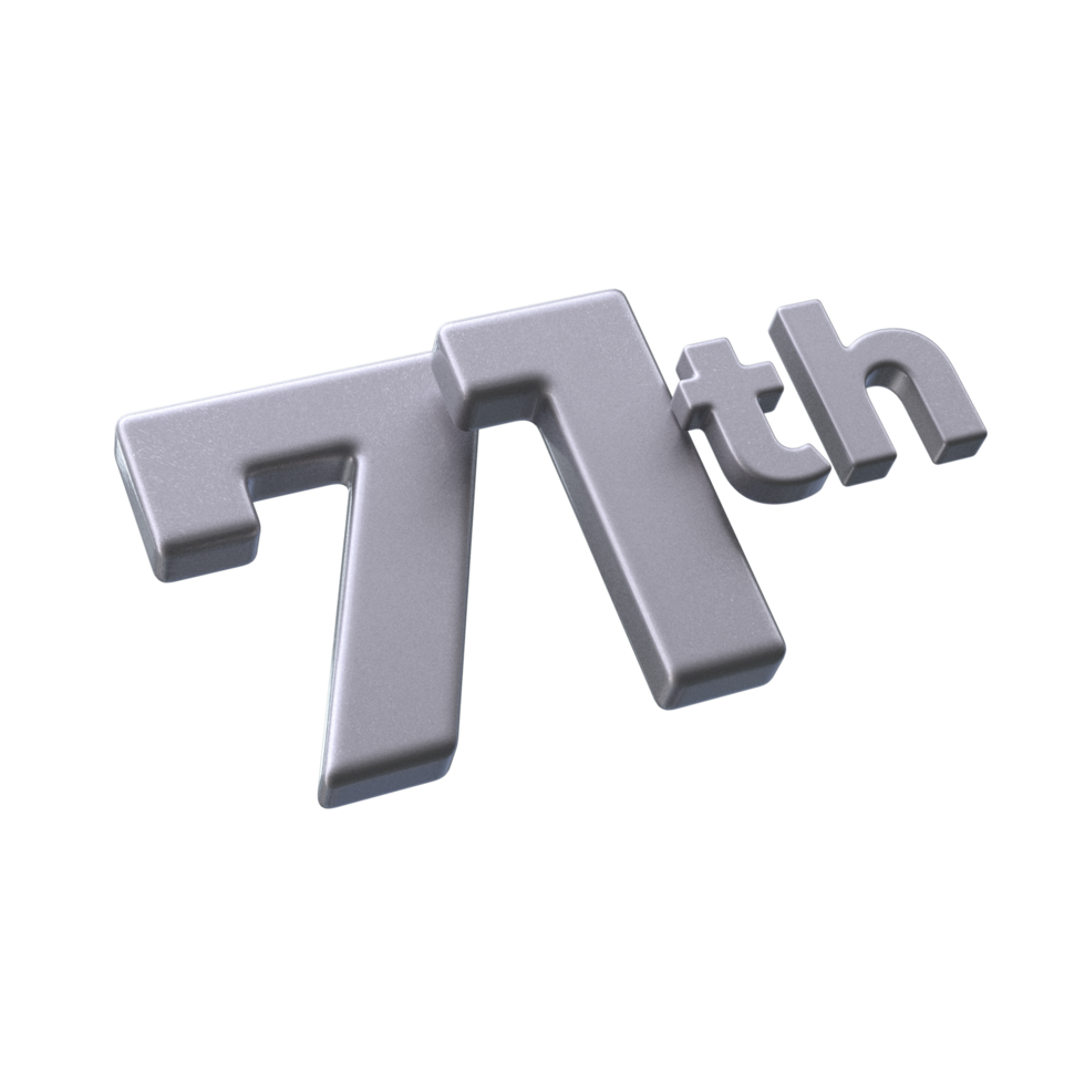 número 71º 3d render com prata cor png