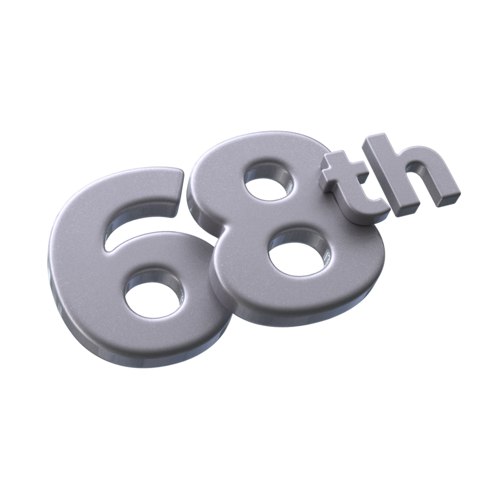 Number 68th 3D Render with Silver color png