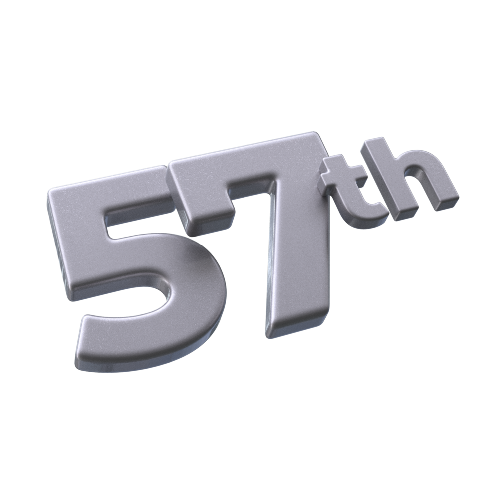 Number 57th 3D rendering with Silver color png