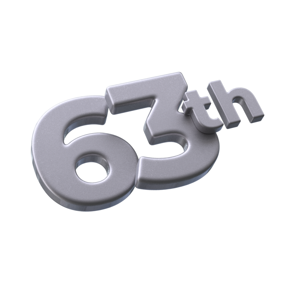 Number 63th 3D rendering with Silver color png