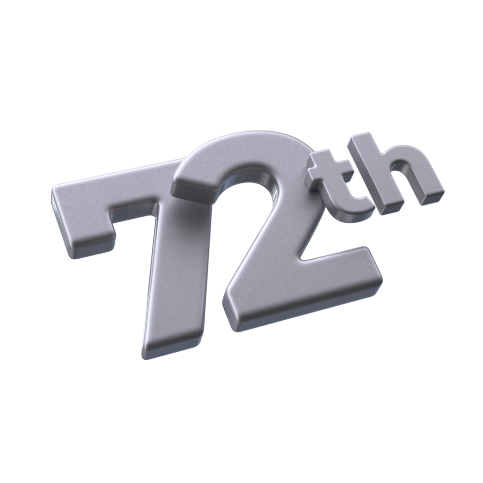 Number 72th 3D Render with Silver color png