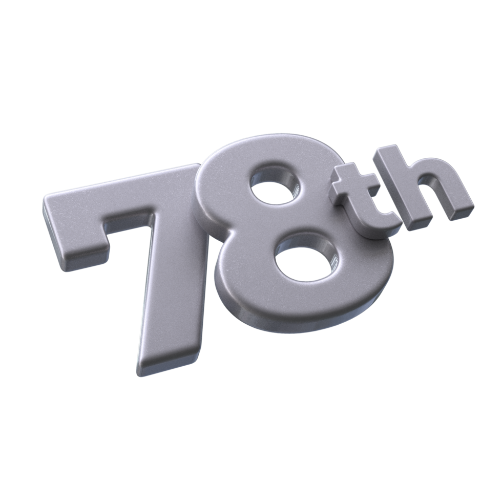 número 78º 3d render com prata cor png