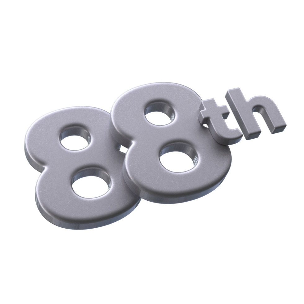 número 88º 3d render com prata cor png