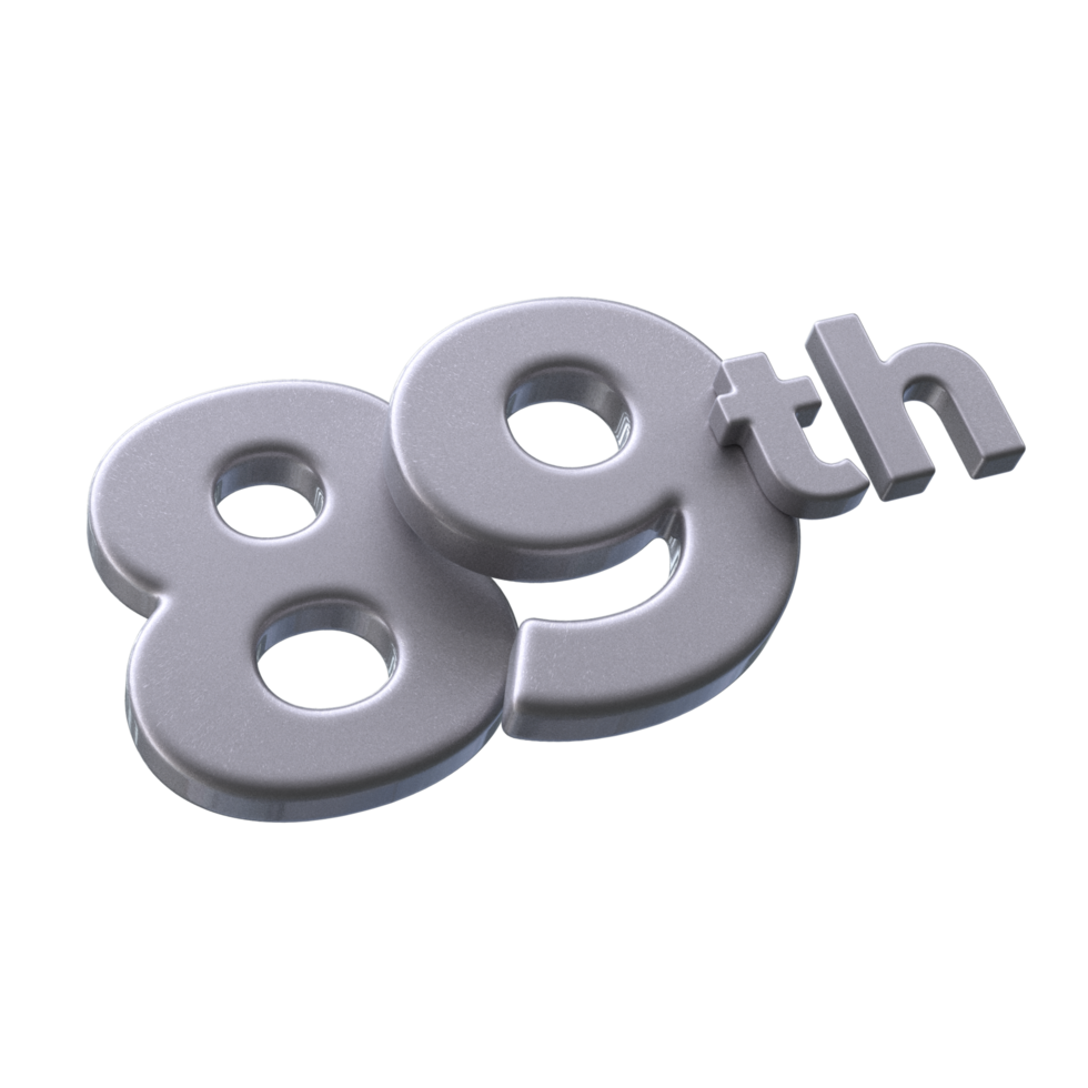 Number 89th 3D Render with Silver color png