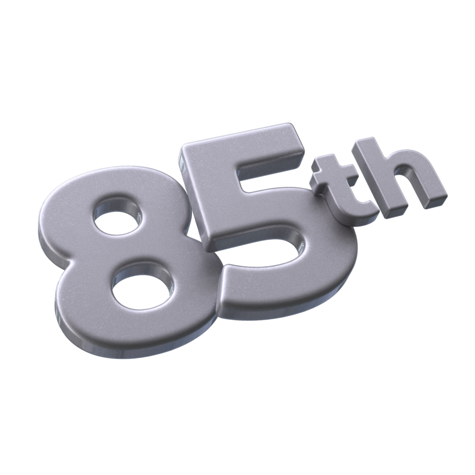 Number 85th 3D Render with Silver color png