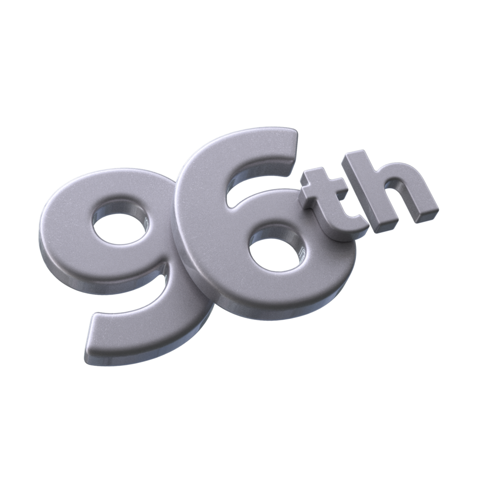 Number 96th 3D Render with Silver color png