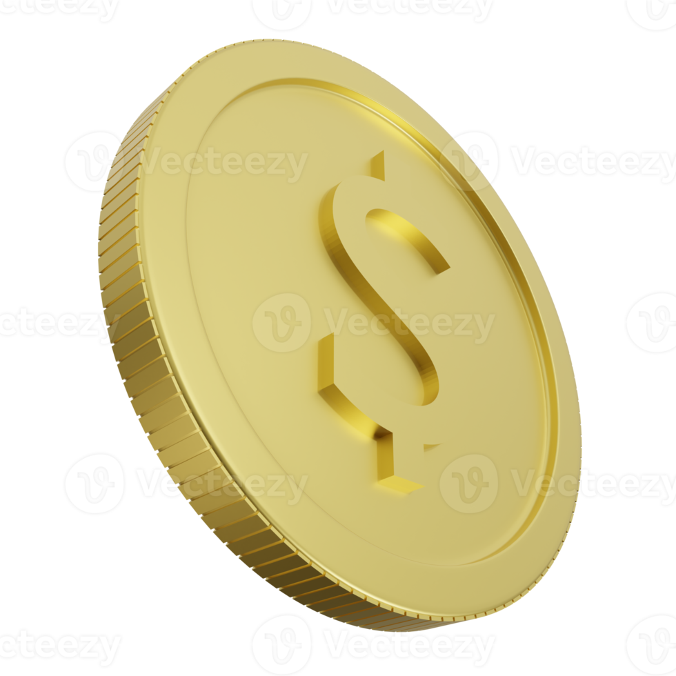 3d realistic gold coin icon. With dollar sign.Realistic render of glossy metallic currency.Finance and money. png