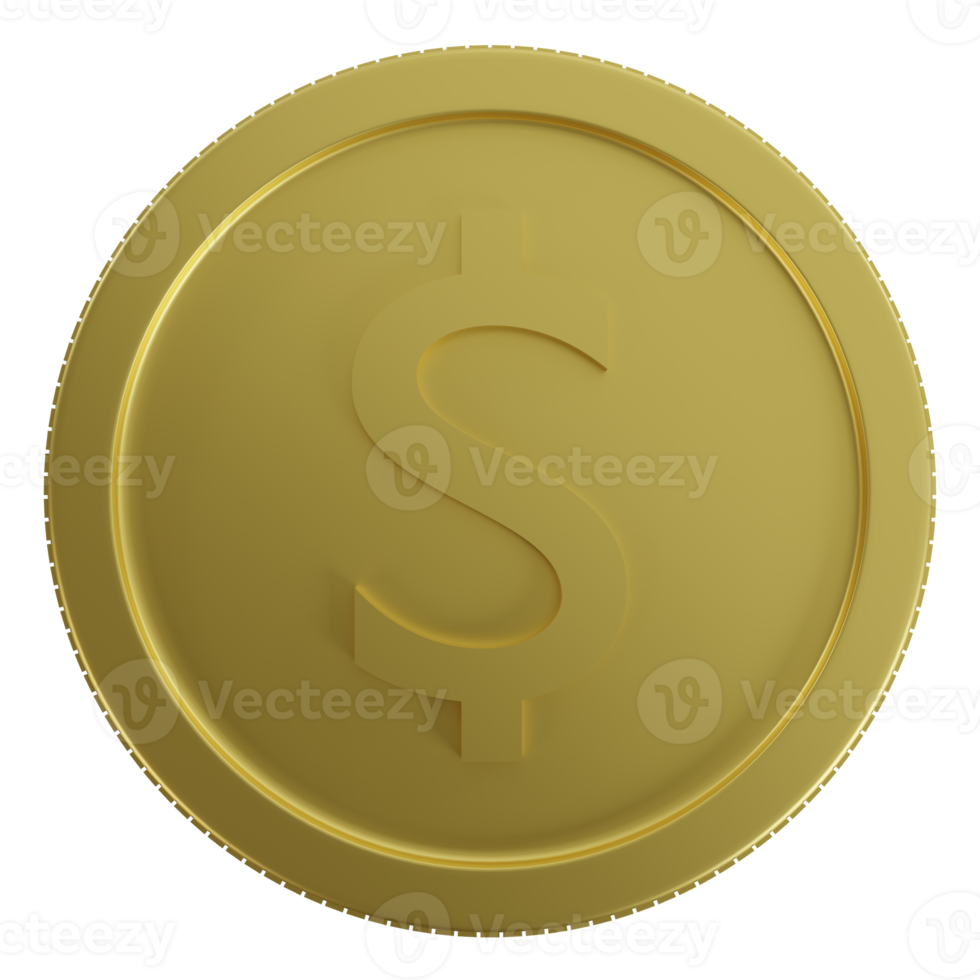 3d realistico oro moneta icona. con dollaro segno.realistico rendere di lucido metallico valuta.finanza e i soldi. png