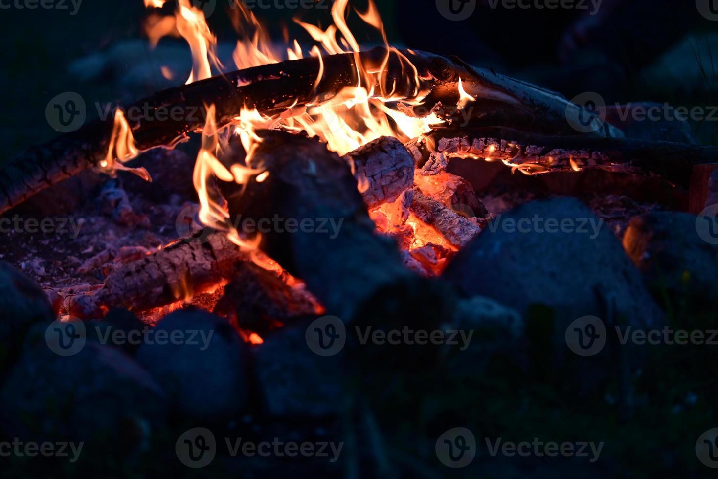 Campfire at night as a close up photo