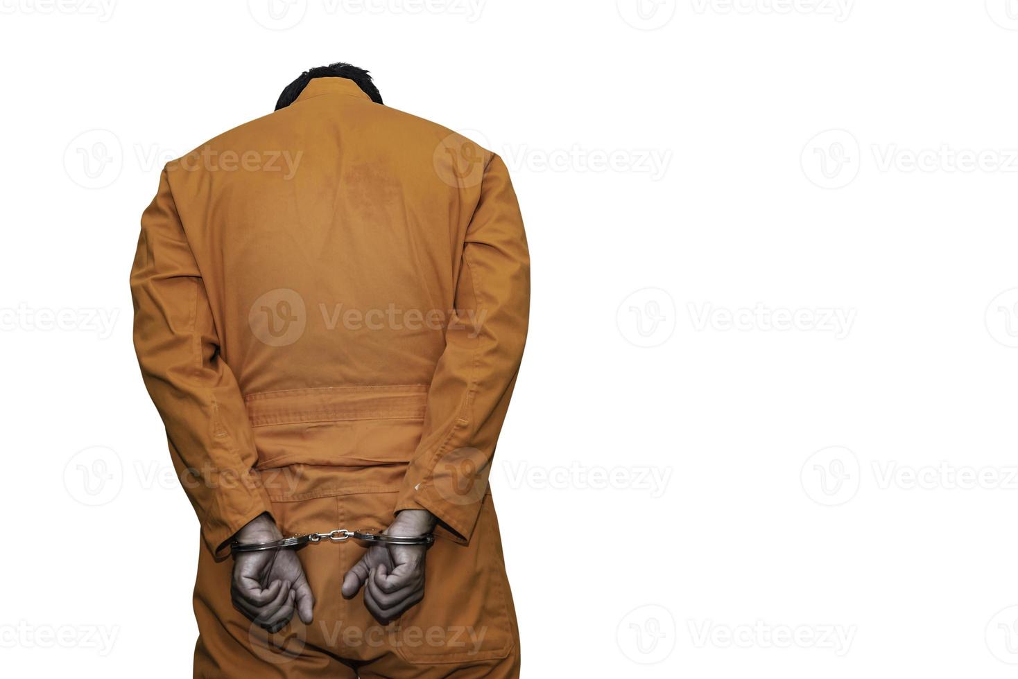 Portrait of prisoner on white background,Asian bad guy,The criminal was arrested by the police. photo