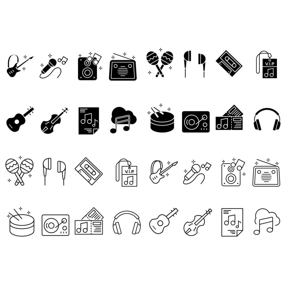 Music icons vector set. musical instruments illustration sign collection. sound symbols.