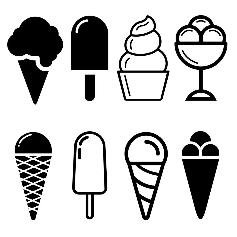 Ice cream icons vector set. Ice cream illustration symbol collection.