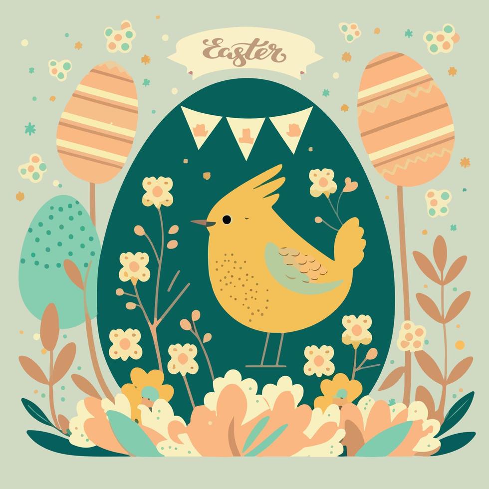 Happy Easter Day postcard flat vector illustration
