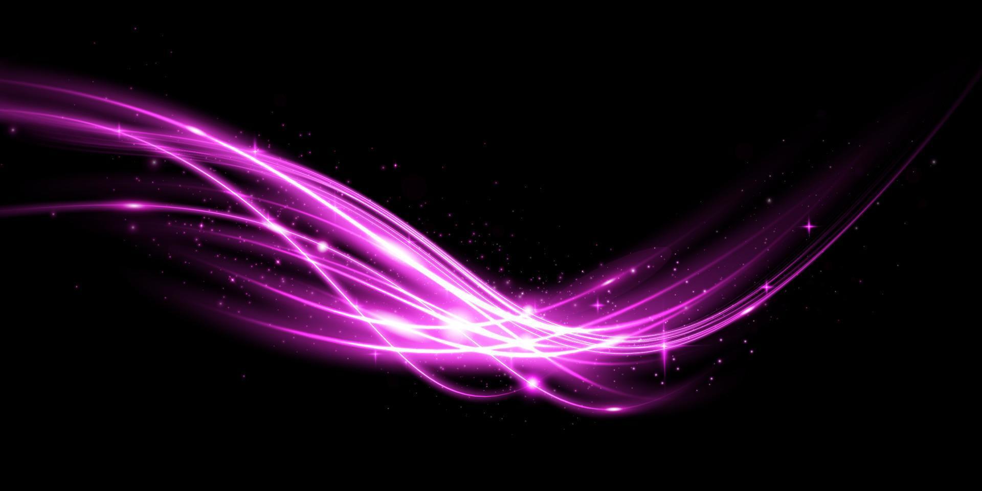 Abstract light lines of movement and speed with purple color sparkles. Light everyday glowing effect. semicircular wave, light trail curve swirl vector