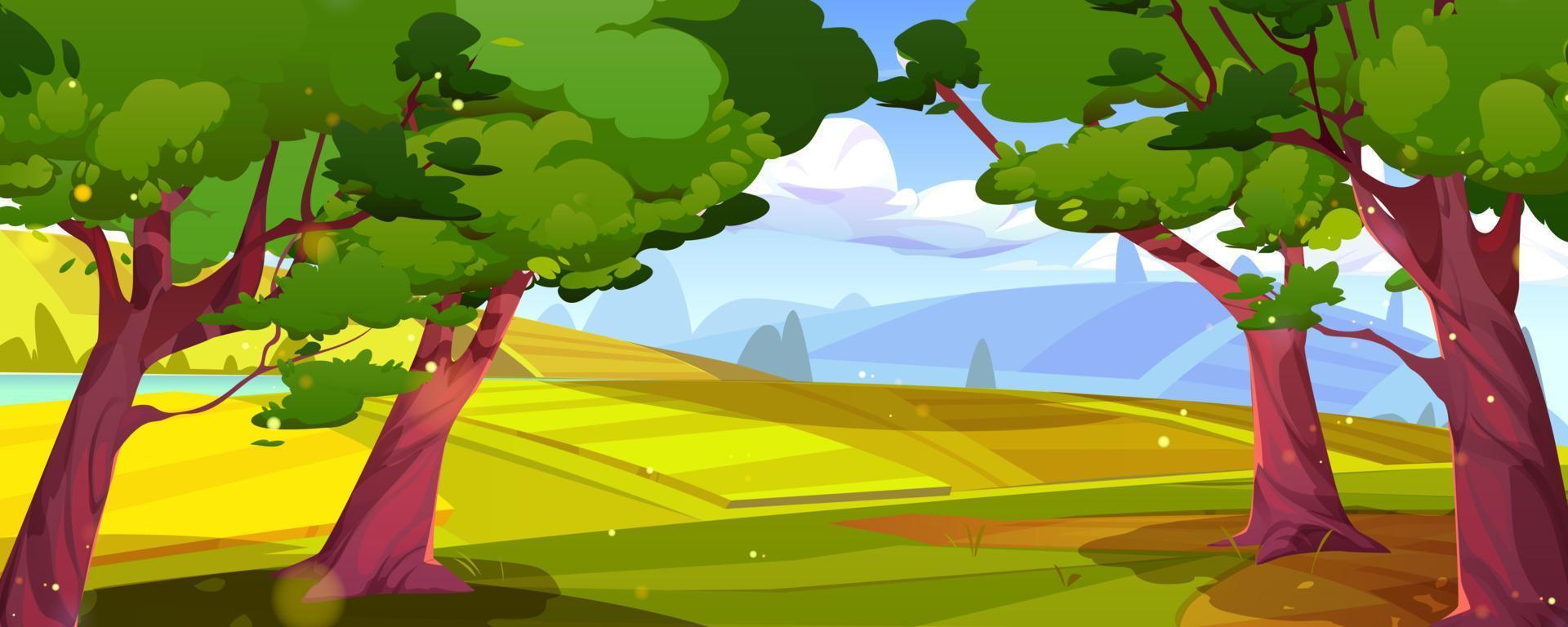 verano campo paisaje con arboles y campos vector