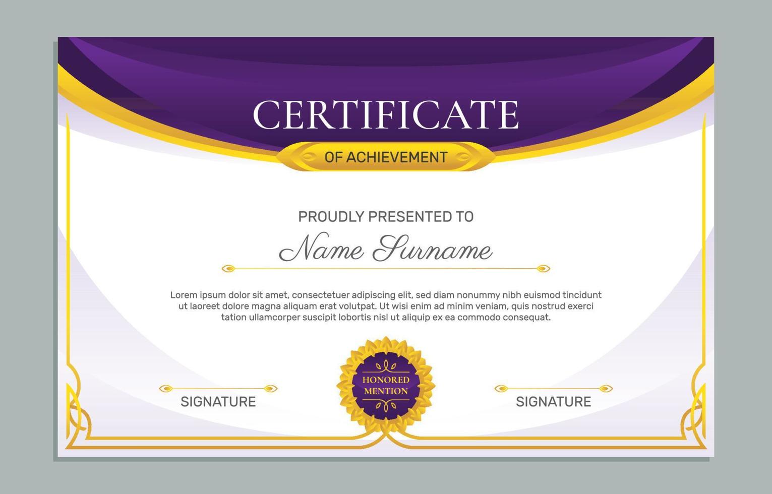 Professional Certificate Template with Elegant Purple Gold Design vector