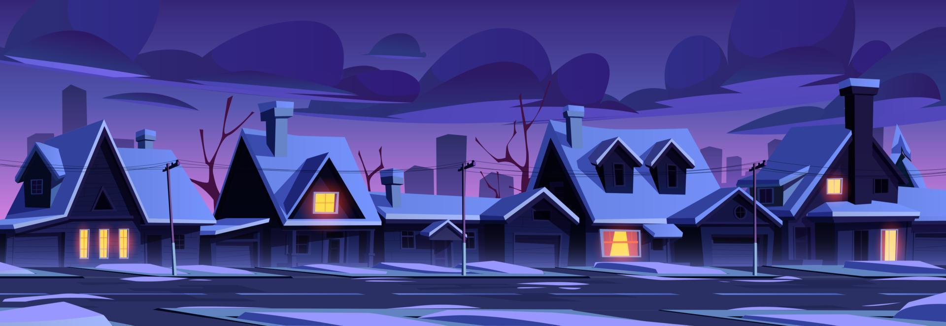 City neighborhood with houses and snow at night vector