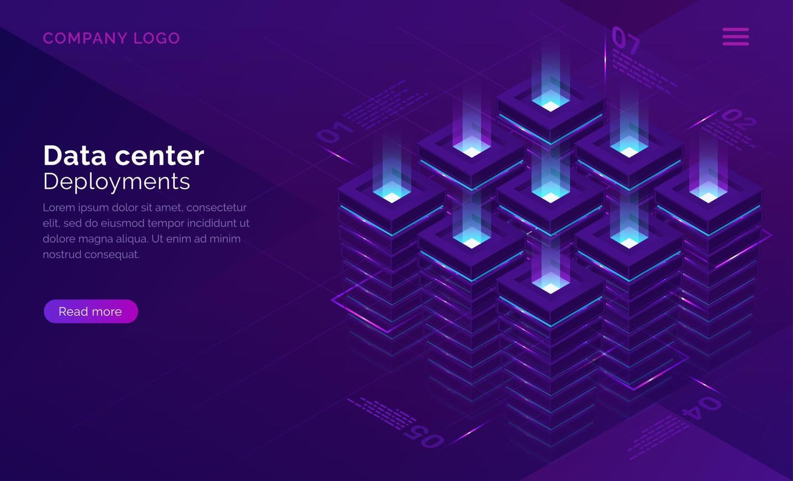 Date center isometric concept, server room vector