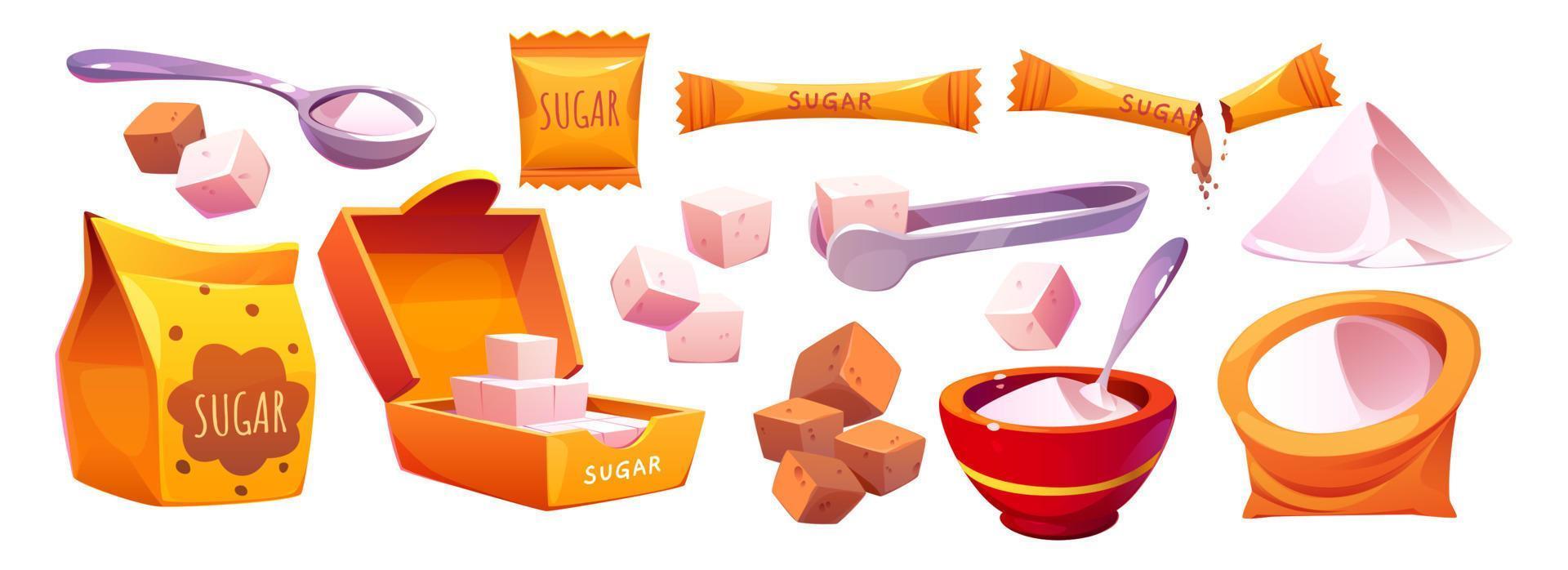 Cartoon set of sugar in different packages vector