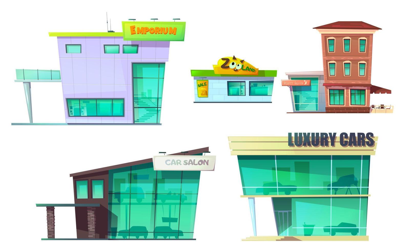 Urban retro modern building cartoon set vector