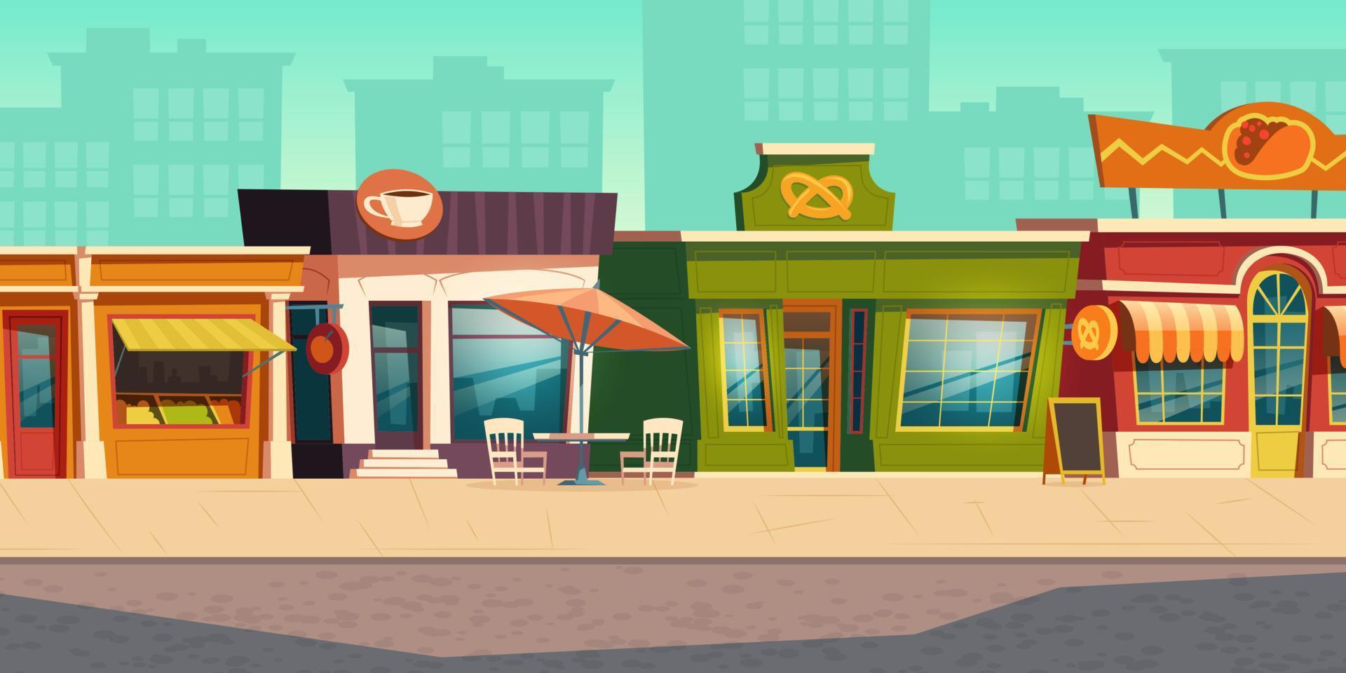 Urban street landscape with small shop, restaurant vector