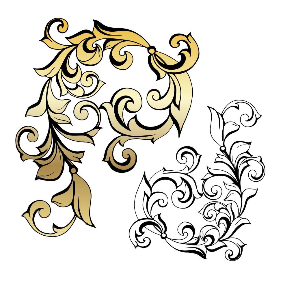 Remolino de ornamento de pergamino barroco vintage de damasco vectorial. remolino del escudo heráldico del monograma victoriano. retro floral hoja patrón borde follaje antiguo acanto caligrafía grabado tatuaje azulejo elemento de decoración vector