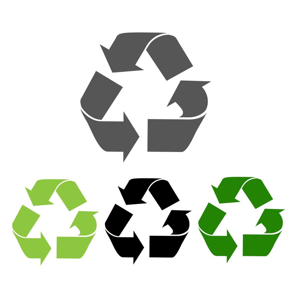 The universal recycling symbol. International symbol used on packaging to remind people to dispose of it in a bin instead of littering. Icon isolated on white background. Vector illustration.