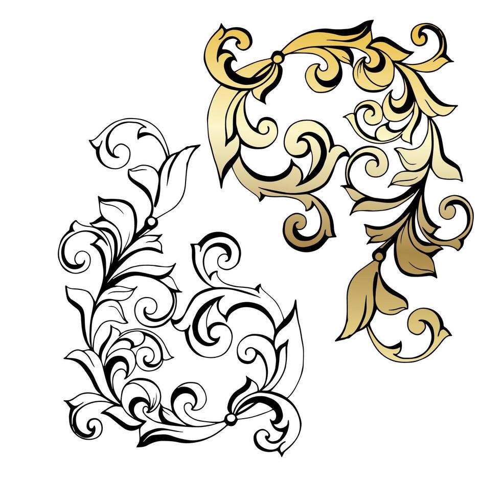 Remolino de ornamento de pergamino barroco vintage de damasco vectorial. remolino del escudo heráldico del monograma victoriano. retro floral hoja patrón borde follaje antiguo acanto caligrafía grabado tatuaje azulejo elemento de decoración vector