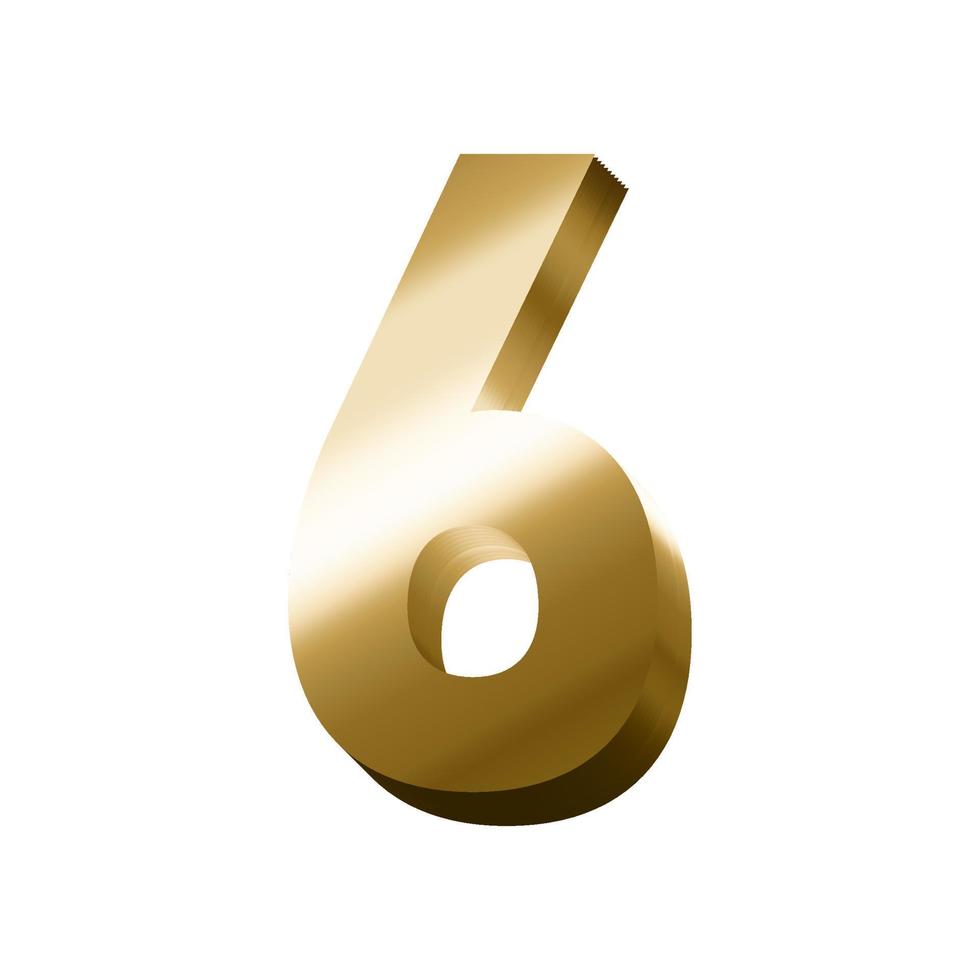 3d gold number 6 vector eps with transparent background