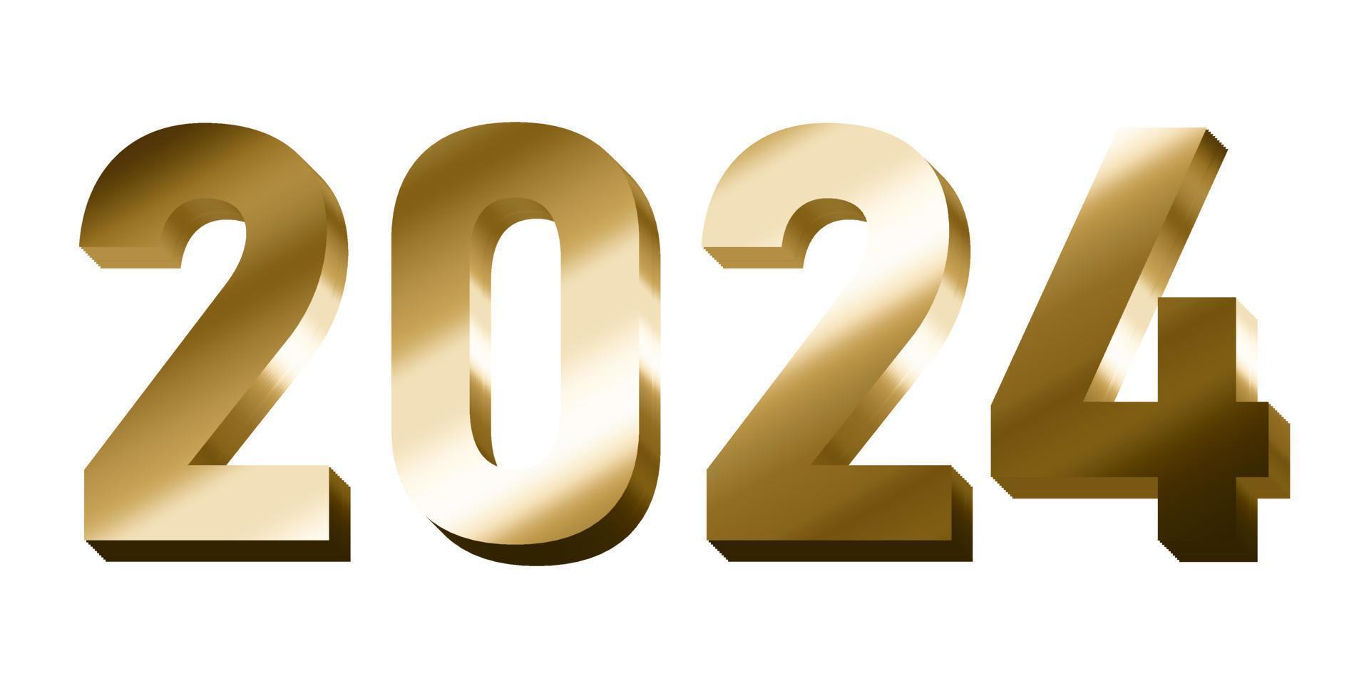 3d gold year 2024 illustration vector eps with transparent background