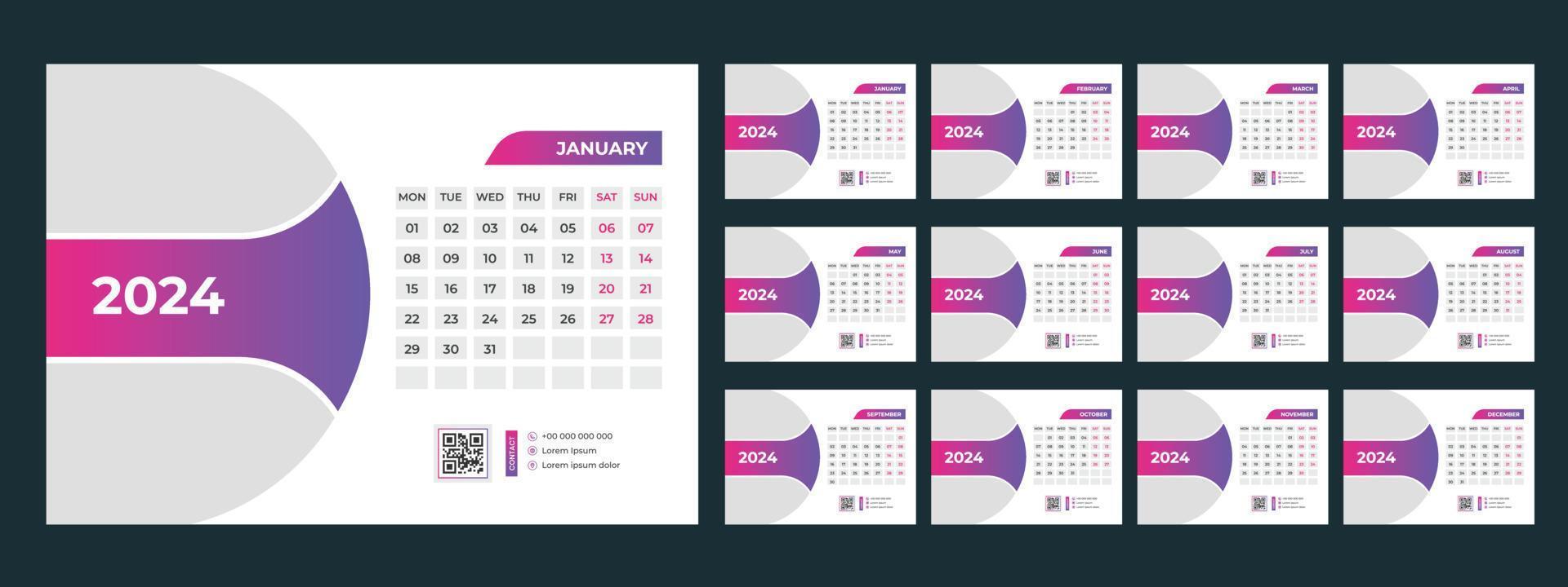 2024 escritorio calendario modelo vector