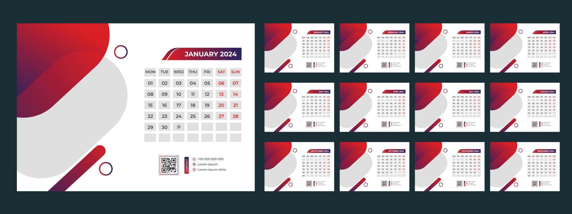 2024 Desk Calendar Template 21449760 Vector Art at Vecteezy